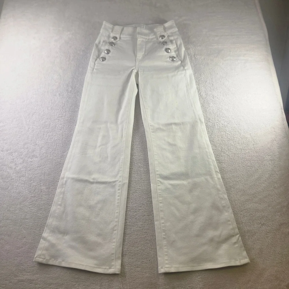 White House Black Market High Rise Wide Leg Sailor Pants White Silver Button 00L - Picture 1 of 11